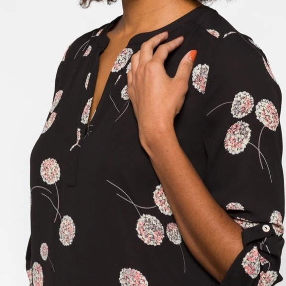 BLACK RAINN Black Floral V Neck‎ Blouse 3/4 Sleeves Semi Sheer Dark Feminine L - Picture 3 of 16